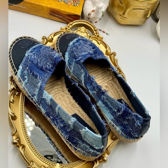 🆕 TORY BURCH 🧿 NWOB Colourblock Frayed Denim Espadrilles, Sz US 10 - Picture 5 of 16
